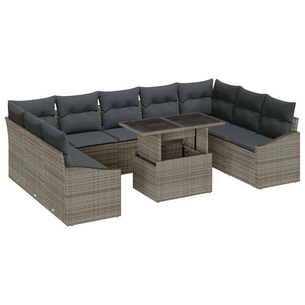 vidaXL Set di divani con cuscino 10 pcs Grigio polyrattan