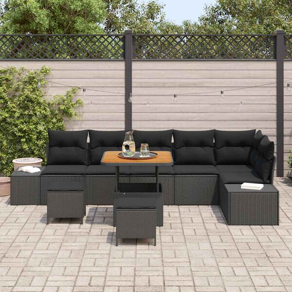 vidaXL Set Divano da Giardino con cuscino 9 pcs Nero polyrattan
