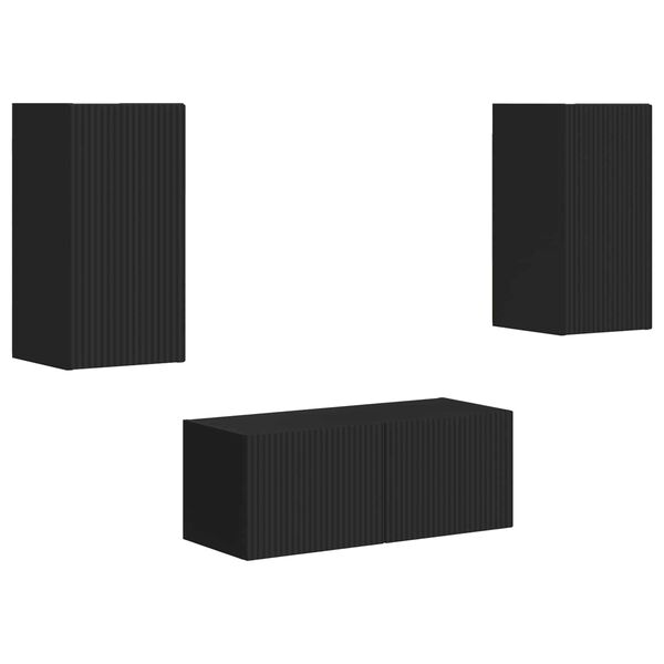 vidaXL Set mobile TV Montaggio a parete 2 pcs Nero Legno multistrato