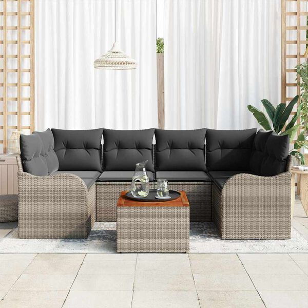 vidaXL Set Divano da Giardino 7 pcs Grigio Poly Rattan