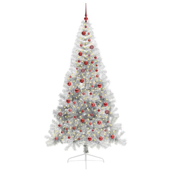 vidaXL Albero di Natale artificiale con luci integrate Argento 210 cm