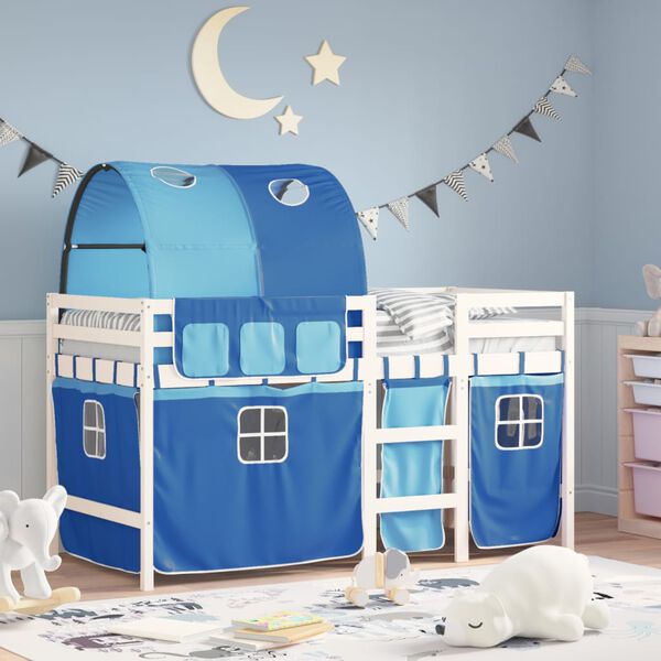 vidaXL Letto a Soppalco con Tunnel Bambini Blu 90x200cm Massello Pino