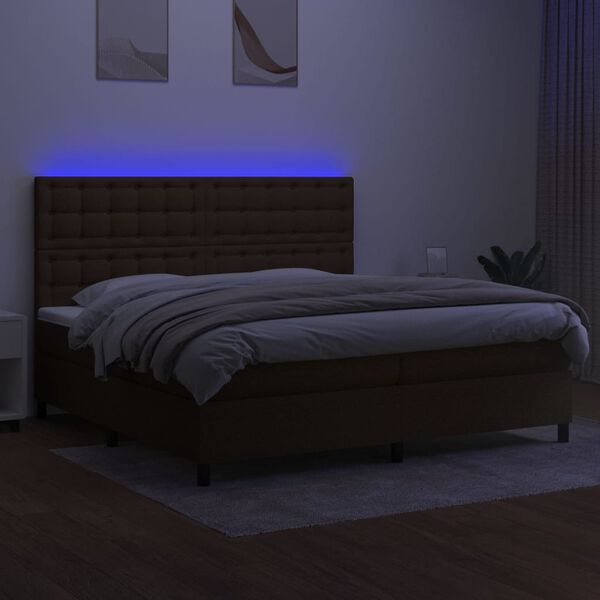 vidaXL Letto a Molle Materasso e LED Marronescuro 200x200cm in Tessuto