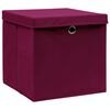 vidaXL Contenitori con Coperchi 10 pz 28x28x28 cm Rosso Scuro