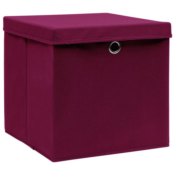 vidaXL Contenitori con Coperchi 10 pz 28x28x28 cm Rosso Scuro