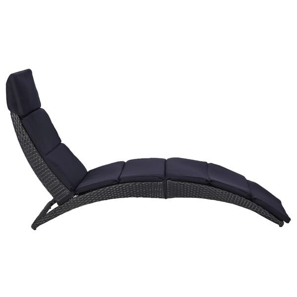 vidaXL Lettino Prendisole con Cuscino in Polyrattan Nero