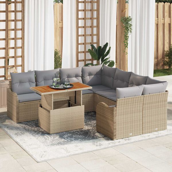 vidaXL Set Divano da Giardino 9 pcs Beige Poly Rattan