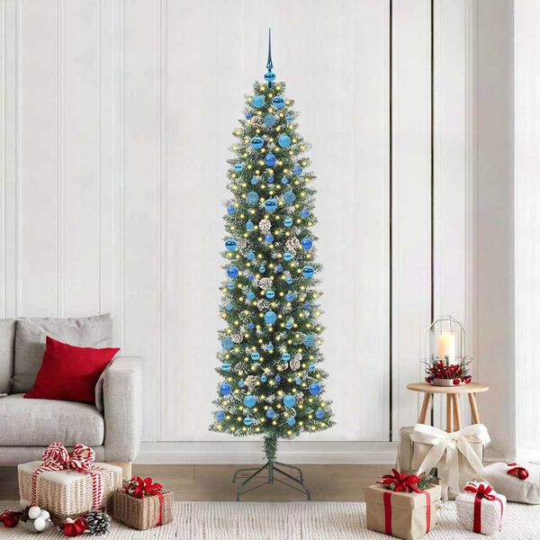 vidaXL Albero di Natale Artificiale Sottile Verde e Bianco 210 cm