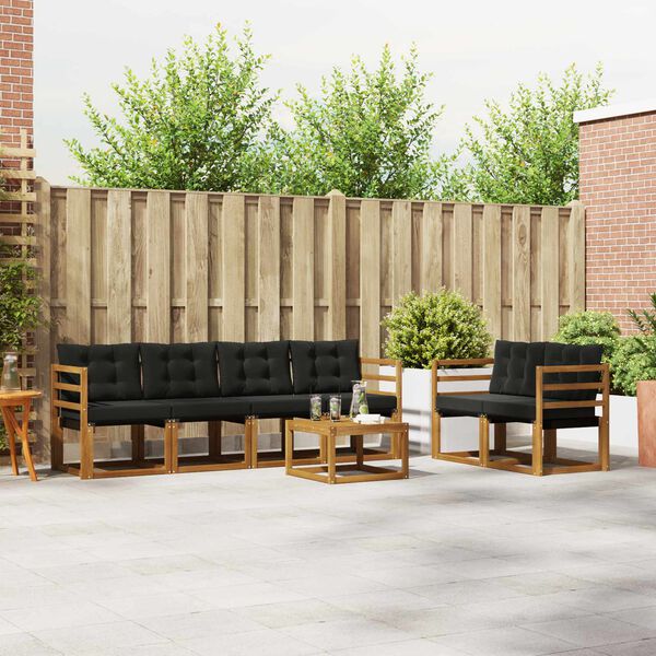 vidaXL Set di divani da esterno con cuscino 7 pcs Naturale e Nero