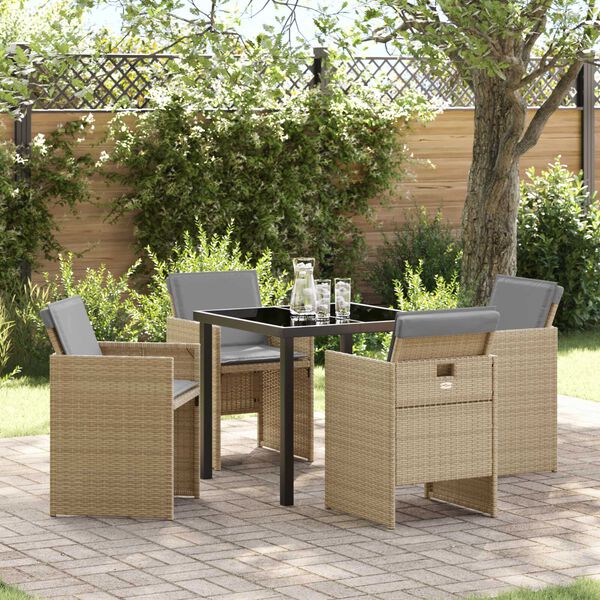 vidaXL Set da Pranzo per Giardino con cuscino 5 pcs Beige polyrattan