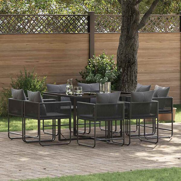 vidaXL Set da Pranzo per Giardino 9 pcs Nero Acciaio