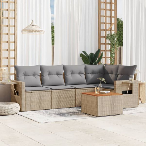 vidaXL Set Divano da Giardino 6 pz con Cuscini Beige in Polyrattan