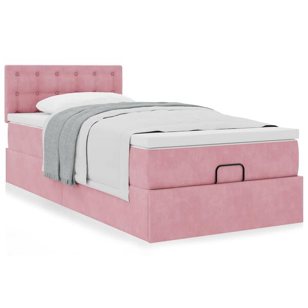 vidaXL Struttura Letto Pouf con Materasso Rosa 80x200 cm Velluto