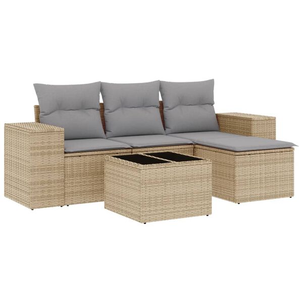 vidaXL Set Divano da Giardino 5 pz con Cuscini Beige in Polyrattan