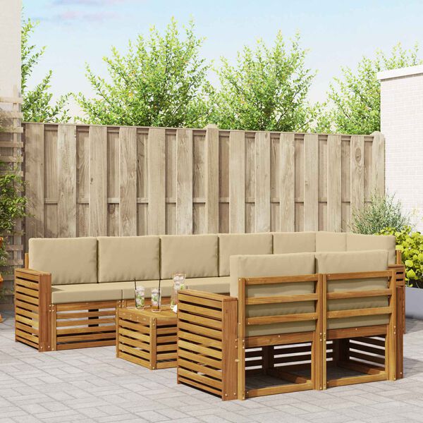 vidaXL Set divani 9 pcs Naturale e Beige Legno di Acacia Massello