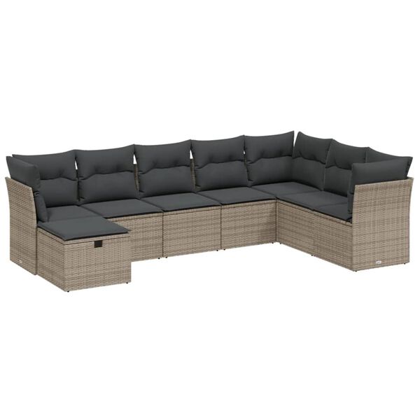 vidaXL Set Divano da Giardino 8 pz con Cuscini Grigio in Polyrattan