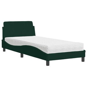 vidaXL Letto con Materasso Dover Verde Scuro 90x190 cm in Velluto