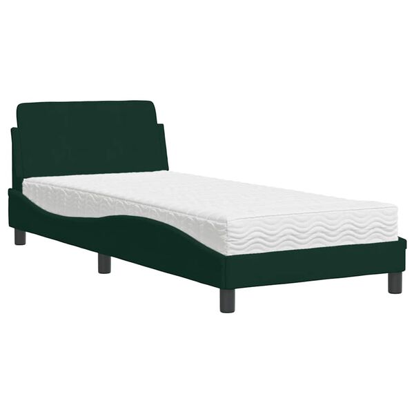 vidaXL Letto con Materasso Dover Verde Scuro 90x190 cm in Velluto