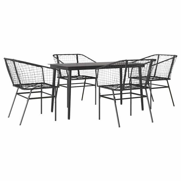 vidaXL Set Mobili da Pranzo per Giardino 5 pz Nero Polyrattan Vetro