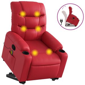 vidaXL Poltrona Alzapersona Reclinabile Massaggio Rosso in Similpelle