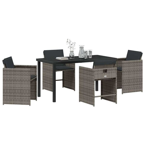 vidaXL Set da Pranzo per Giardino 5 pcs Grigio polyrattan