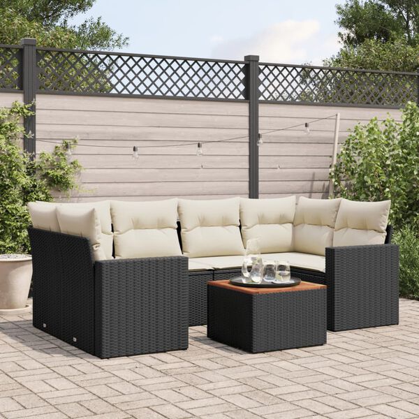 vidaXL Set Divani da Giardino con Cuscini 7pz Nero Polyrattan