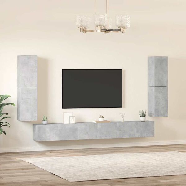 vidaXL Set di Mobili Porta TV 7 pz Grigio Cemento in Legno Multistrato
