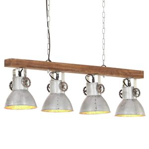 vidaXL Lampada a Sospensione Industriale Argento E27 Legno di Mango