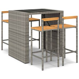 vidaXL Set Bar Giardino 5pz Grigio Polyrattan e Legno Massello Acacia