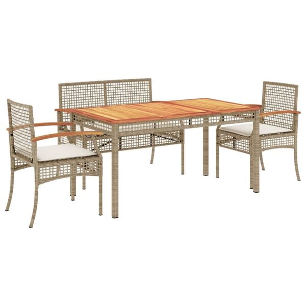 vidaXL Set da Pranzo da Giardino 4 pz con Cuscini Beige in Polyrattan