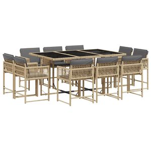 vidaXL Set Pranzo da Giardino 11 pz con Cuscini Beige Misto Polyrattan