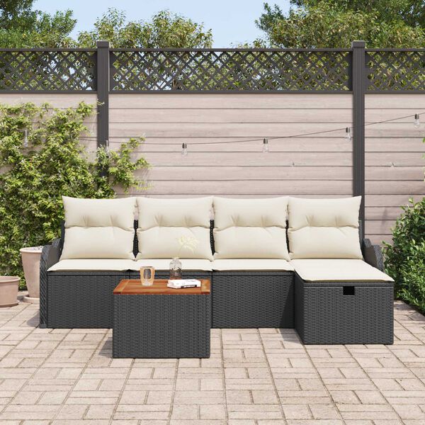 vidaXL Set Divano da Giardino con cuscino 6 pcs Nero polyrattan