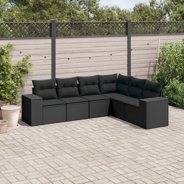 vidaXL Set Divano da Giardino 6 pz con Cuscini Nero in Polyrattan