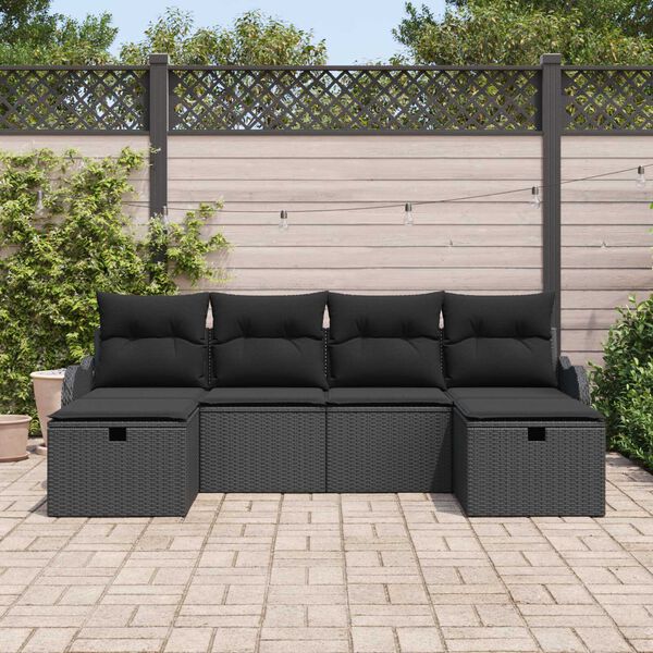 vidaXL Set di divani con cuscino 6 pcs Nero polyrattan