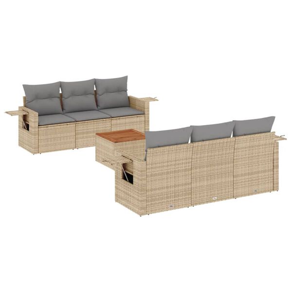 vidaXL Set Divano da Giardino 7 pz con Cuscini Beige Misto Polyrattan
