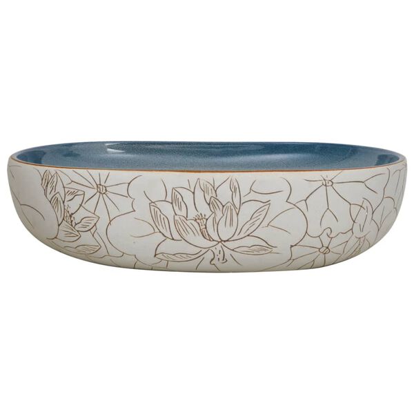 vidaXL Lavabo da Appoggio Sabbia e Blu Ovale 59x40x14 cm Ceramica