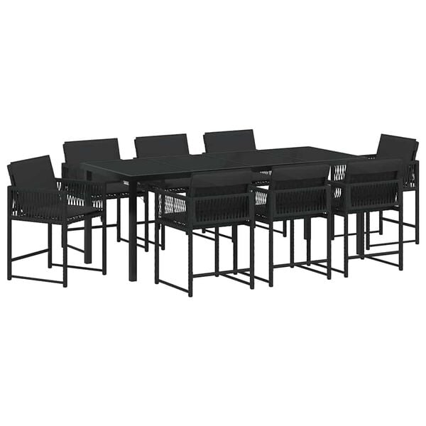 vidaXL Set da Pranzo per Giardino 9 pcs Nero polyrattan