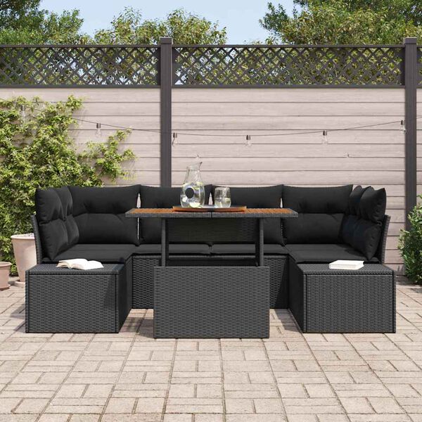 vidaXL Set Divano da Giardino con archiviazione 7 pcs Nero Poly Rattan