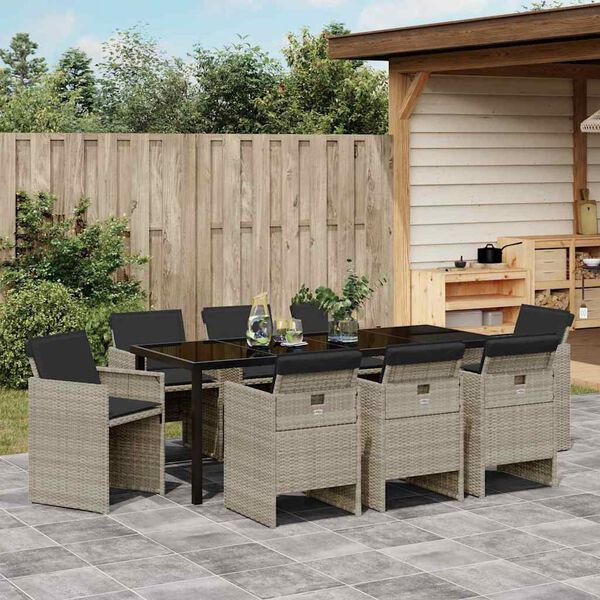 vidaXL Set da Pranzo per Giardino 9 pcs Grigio chiaro polyrattan