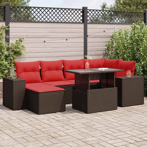 vidaXL Set Divani Giardino 9 pz con Cuscini Marrone Polyrattan Acacia
