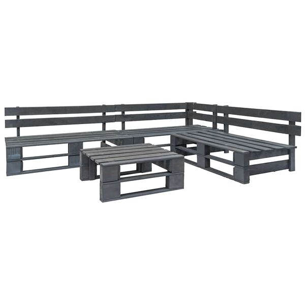 vidaXL Salotto da Giardino in Pallet con Cuscini Grigi 4 pz in Legno