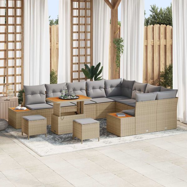 vidaXL Set Divano da Giardino 12 pcs Beige polyrattan