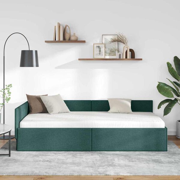 vidaXL Cornice del letto ad angolo Verde Scuro 90 cm x 200 cm Velluto