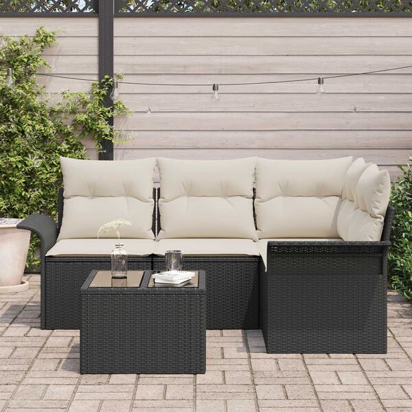 vidaXL Set Divano da Giardino con archiviazione 5 pcs Nero polyrattan