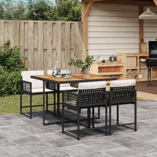 vidaXL Set da Pranzo da Giardino 5 pz Nero con Cuscini in Polyrattan