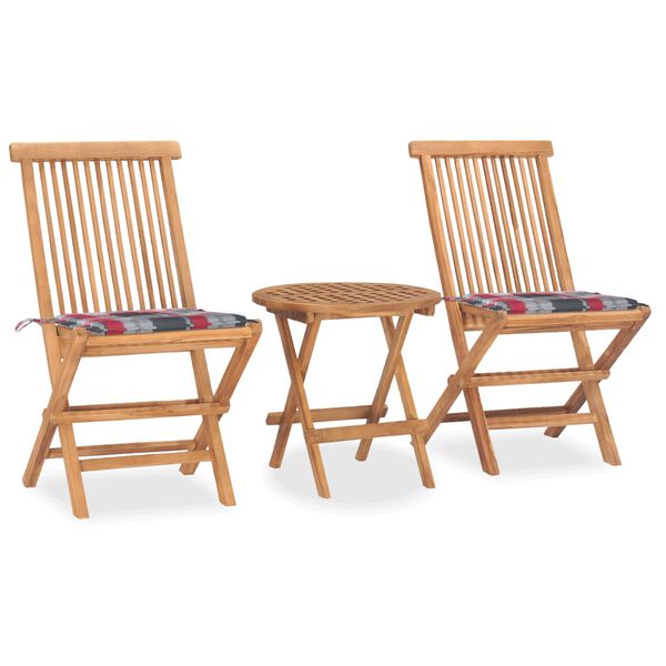 vidaXL Set da Pranzo Giardino Pieghevole 3 pz Cuscino Massello di Teak