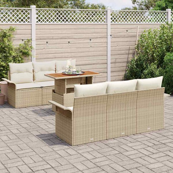 vidaXL Set Divano da Giardino 7 pcs Beige Poly Rattan