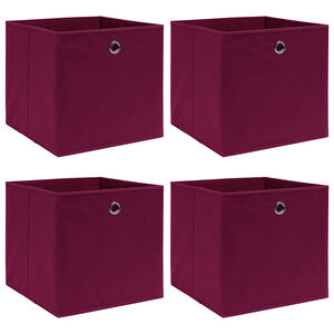 vidaXL Scatole con Coperchi 4pz Rosso Scuro 32x32x32 cm Tessuto