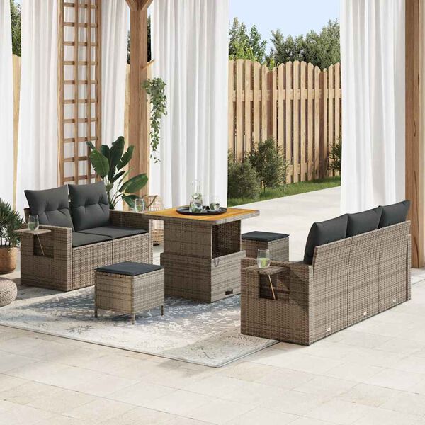 vidaXL Set Divano da Giardino con cuscino 10 pcs Grigio polyrattan