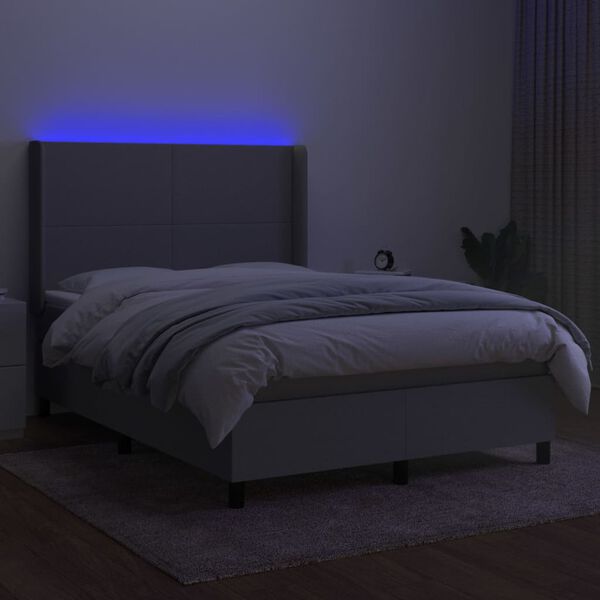 vidaXL Letto a Molle Materasso e LED Grigio Chiaro 140x200 cm Tessuto